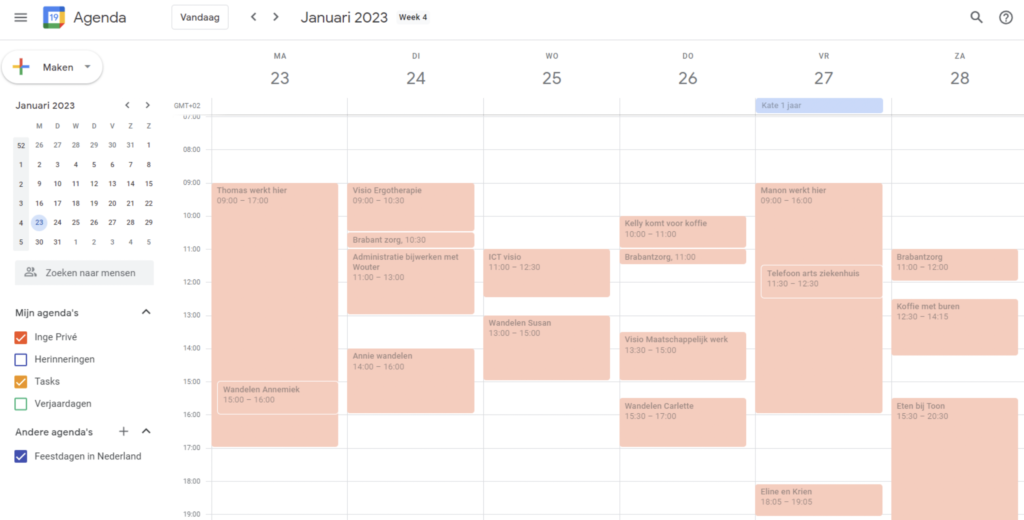 Mantelzorg plannen Google agenda